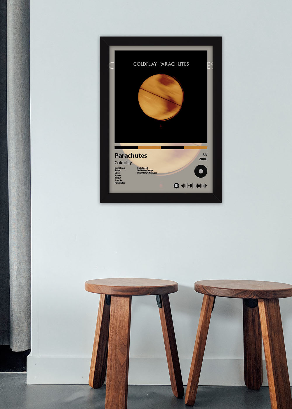 Quadro Decorativo Parachutes - Coldplay - Com vidro