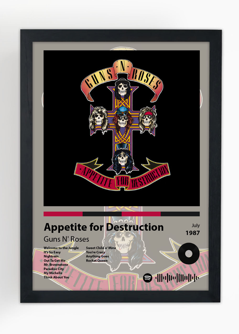 Quadro Decorativo Appetite For....Guns N' Roses - Com vidro