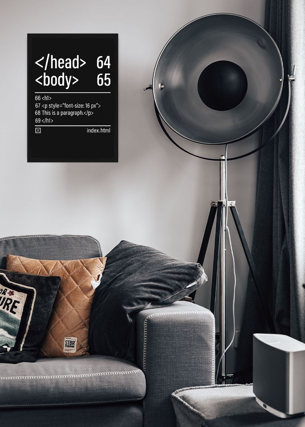 Quadro HTML body head Retro com Vidro e Moldura
