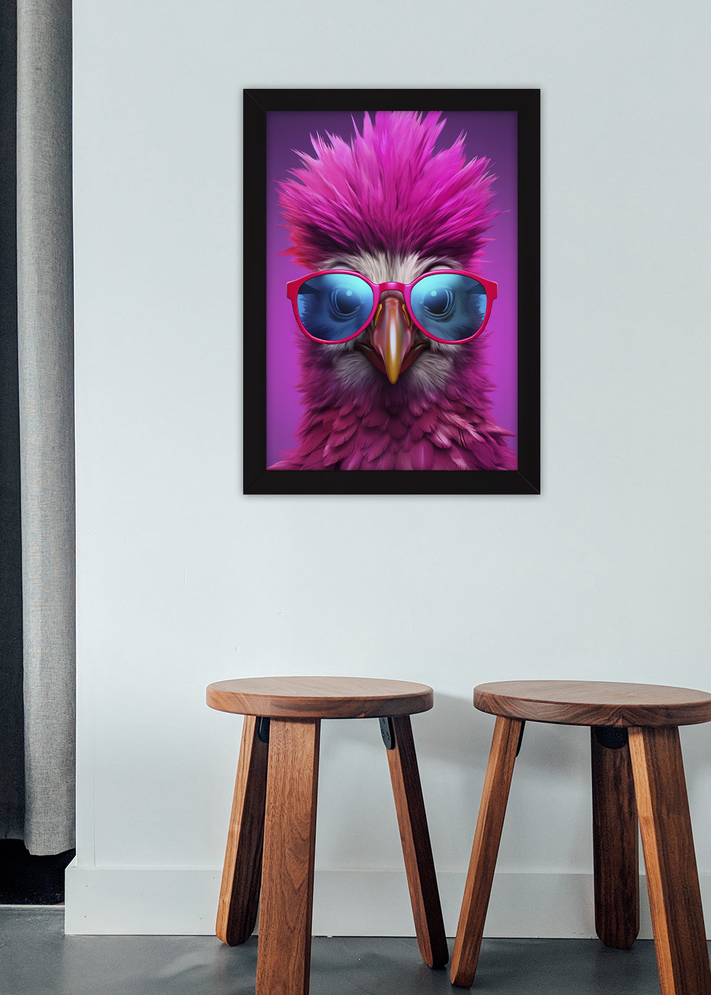 Quadro Decorativo Passarinho rosa - Com vidro
