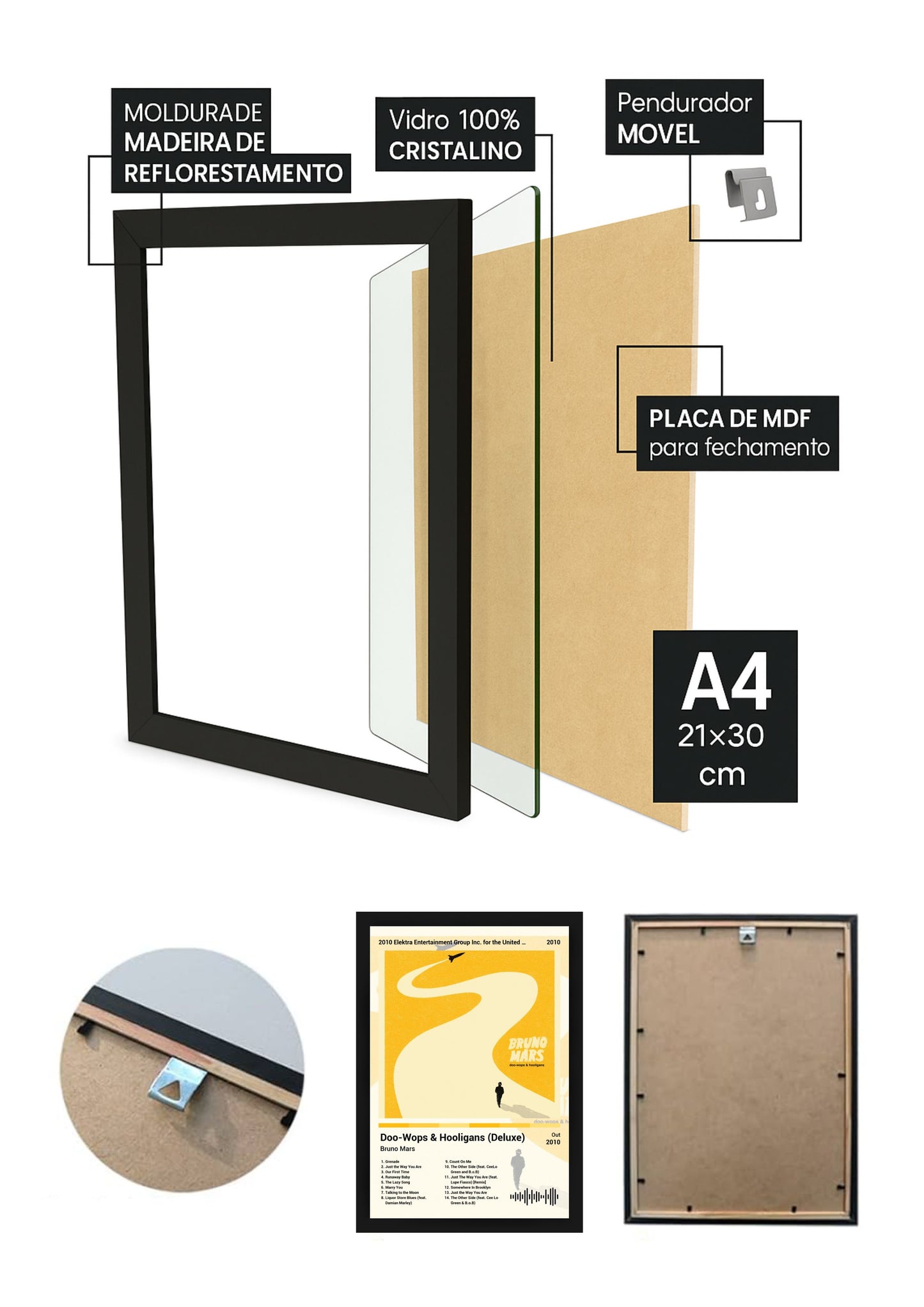 Quadro Bruno Mars DooWops & Hooligans (Light) Com Vidro