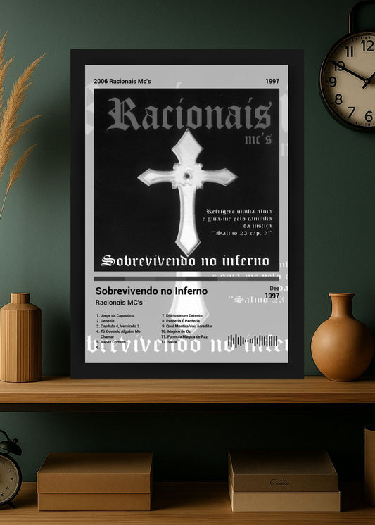 Quadro Racionais MC's Sobrevivend... (Black&white) Com Vidro