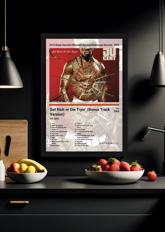 Quadro 50 Cent Get Rich or Die Tryin (Light) Com Vidro