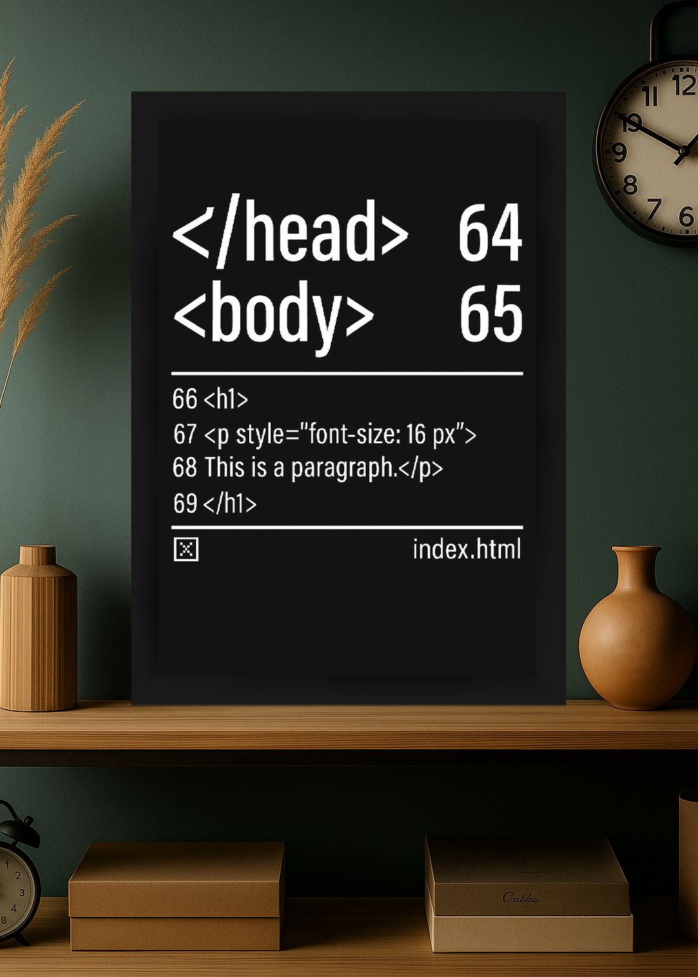 Quadro HTML body head Retro com Vidro e Moldura