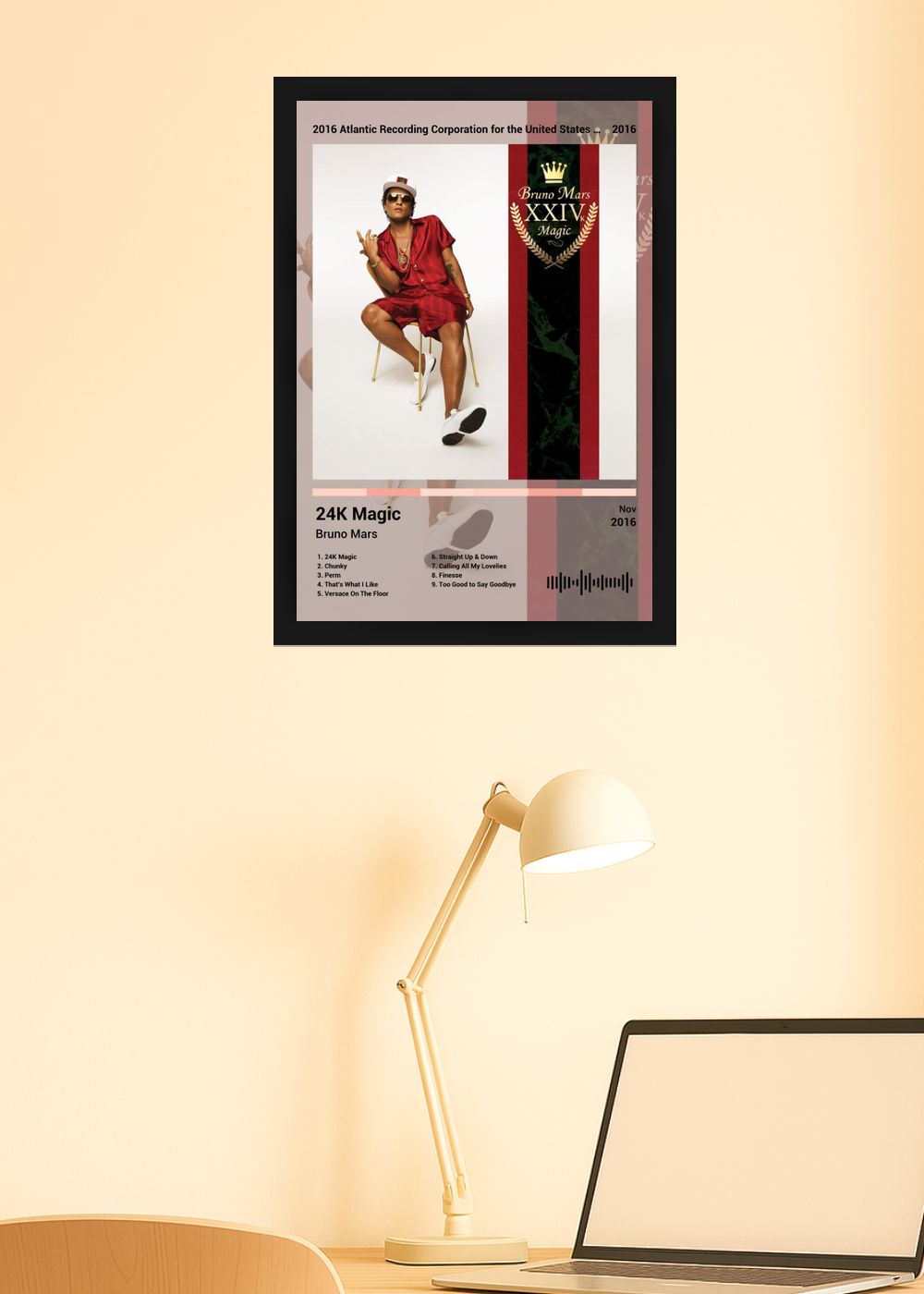 Quadro Decorativo Bruno Mars 24K Magic (Colored) Com Vidro
