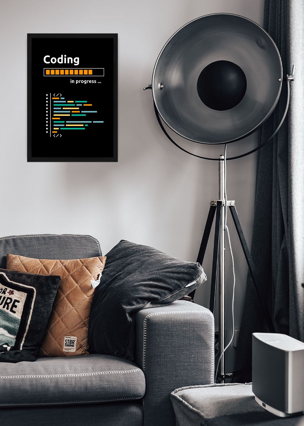 Quadro Coding In Progress com Vidro e Moldura