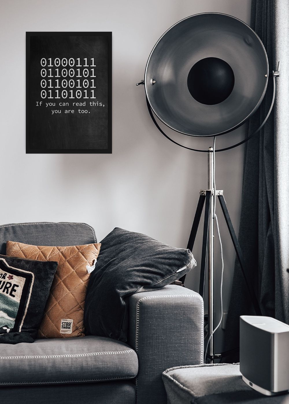Quadro Binary Decoder com Vidro e Moldura"