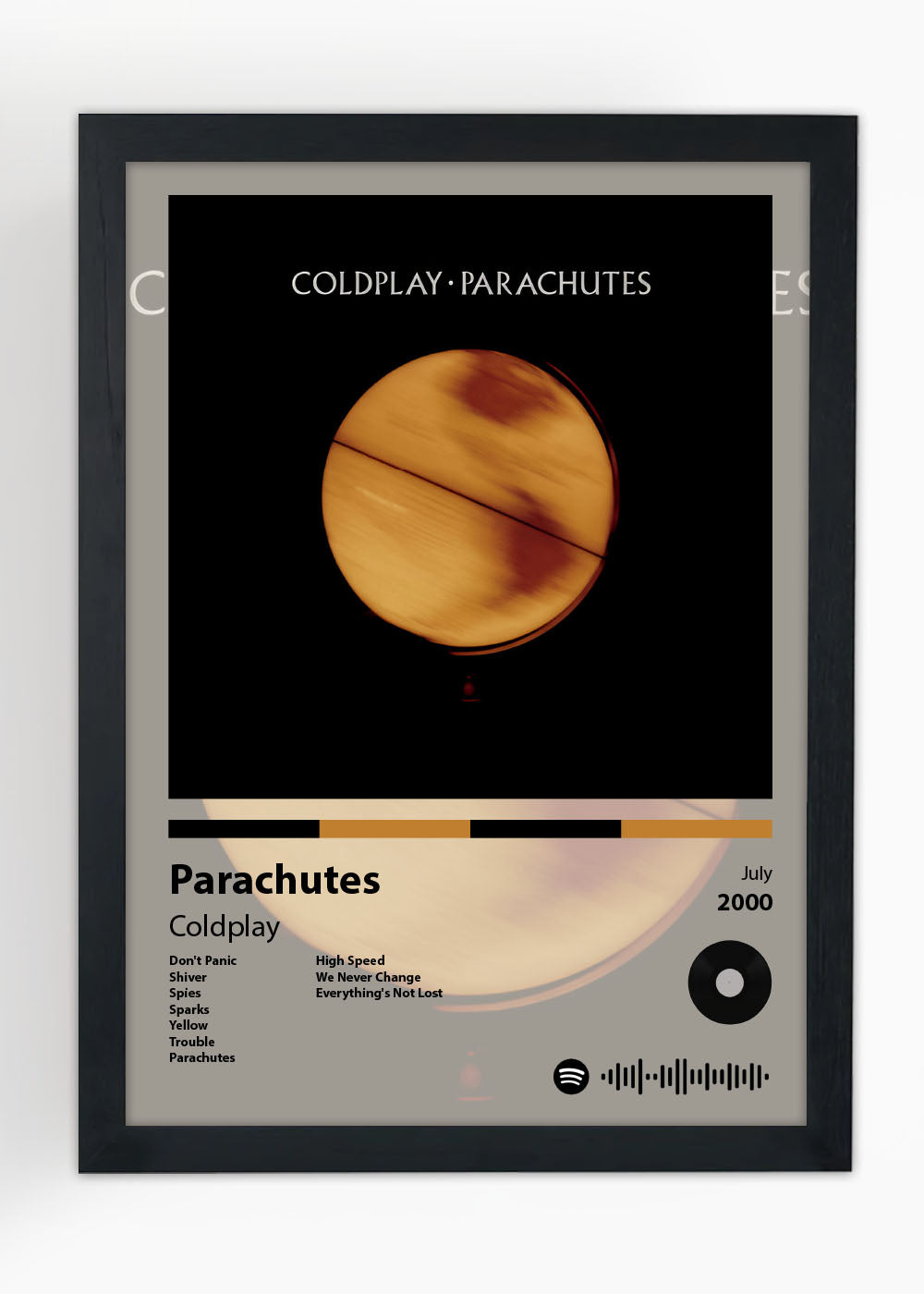 Quadro Decorativo Parachutes - Coldplay - Com vidro