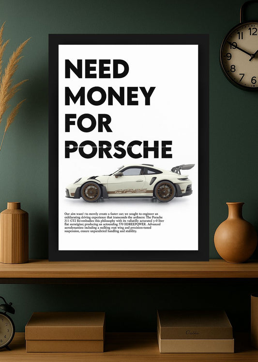 Quadro Decorativo Need Money For Porshe Com Vidro