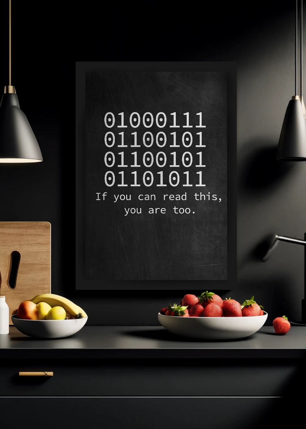 Quadro Binary Decoder com Vidro e Moldura"