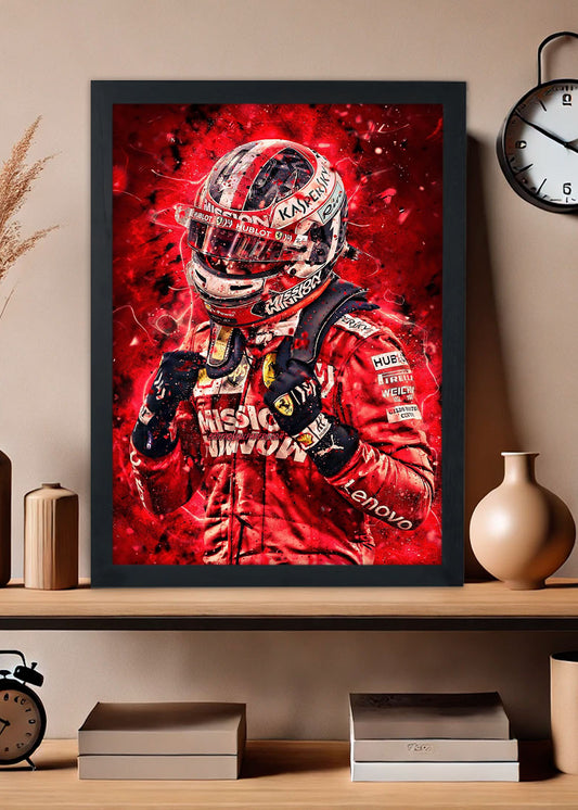 Quadro Piloto Charles Leclerc imparável - Com vidro
