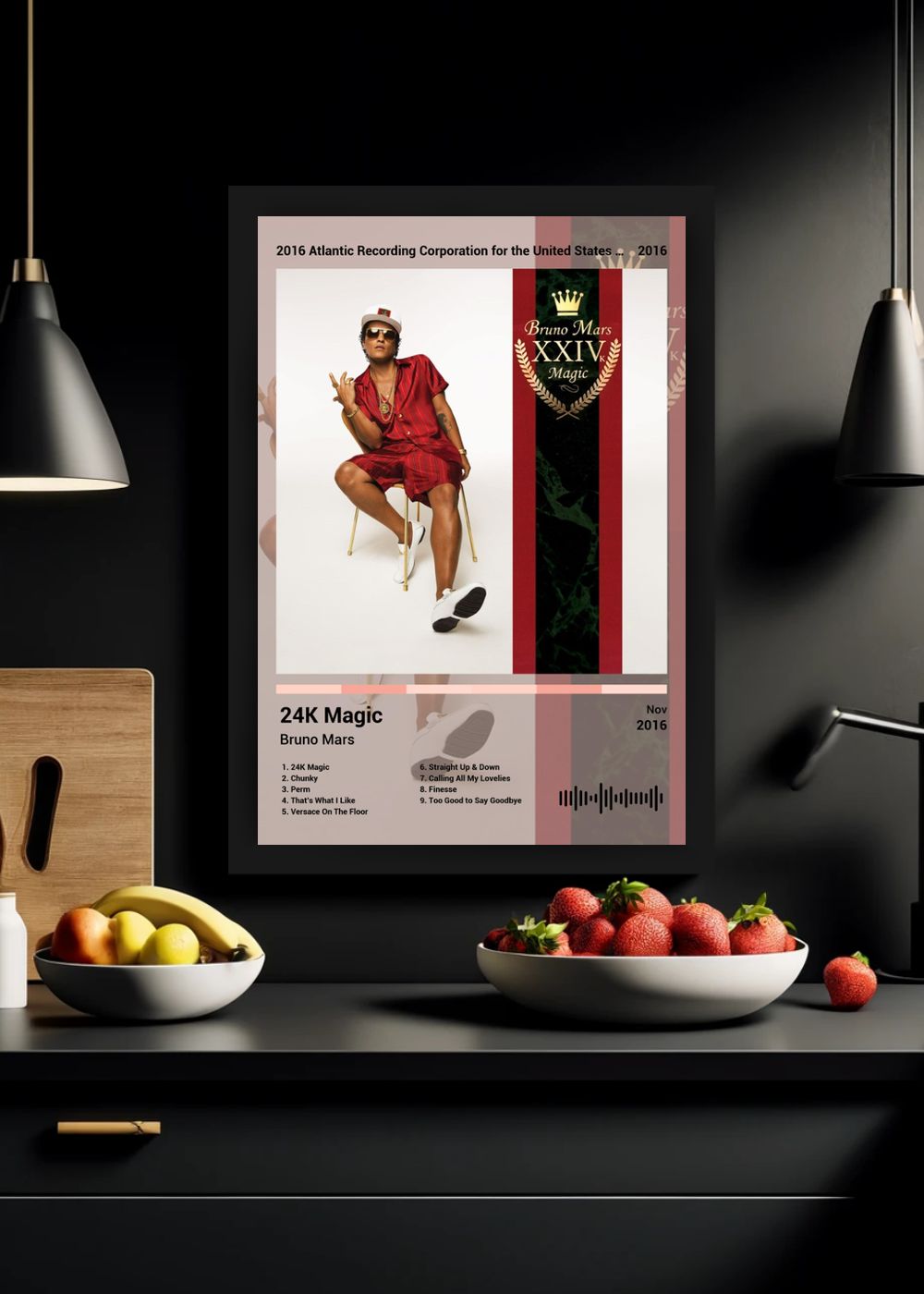 Quadro Decorativo Bruno Mars 24K Magic (Colored) Com Vidro