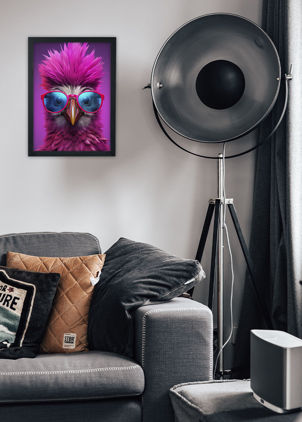 Quadro Decorativo Passarinho rosa - Com vidro