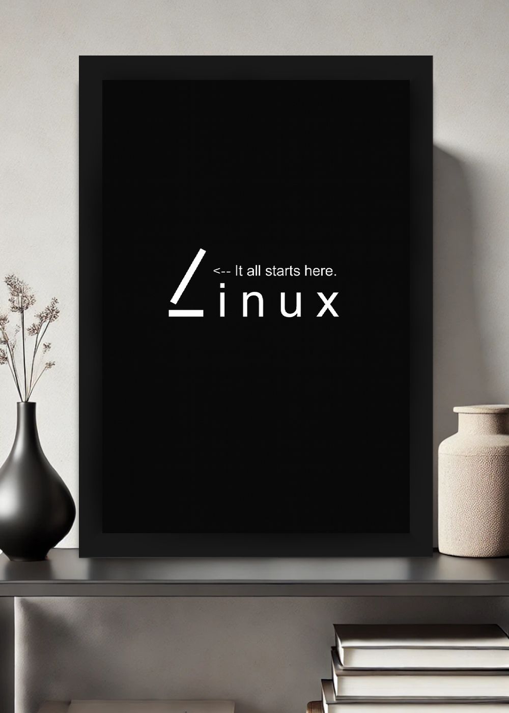 Quadro Linux: O Ponto de Partida com Vidro e Moldura