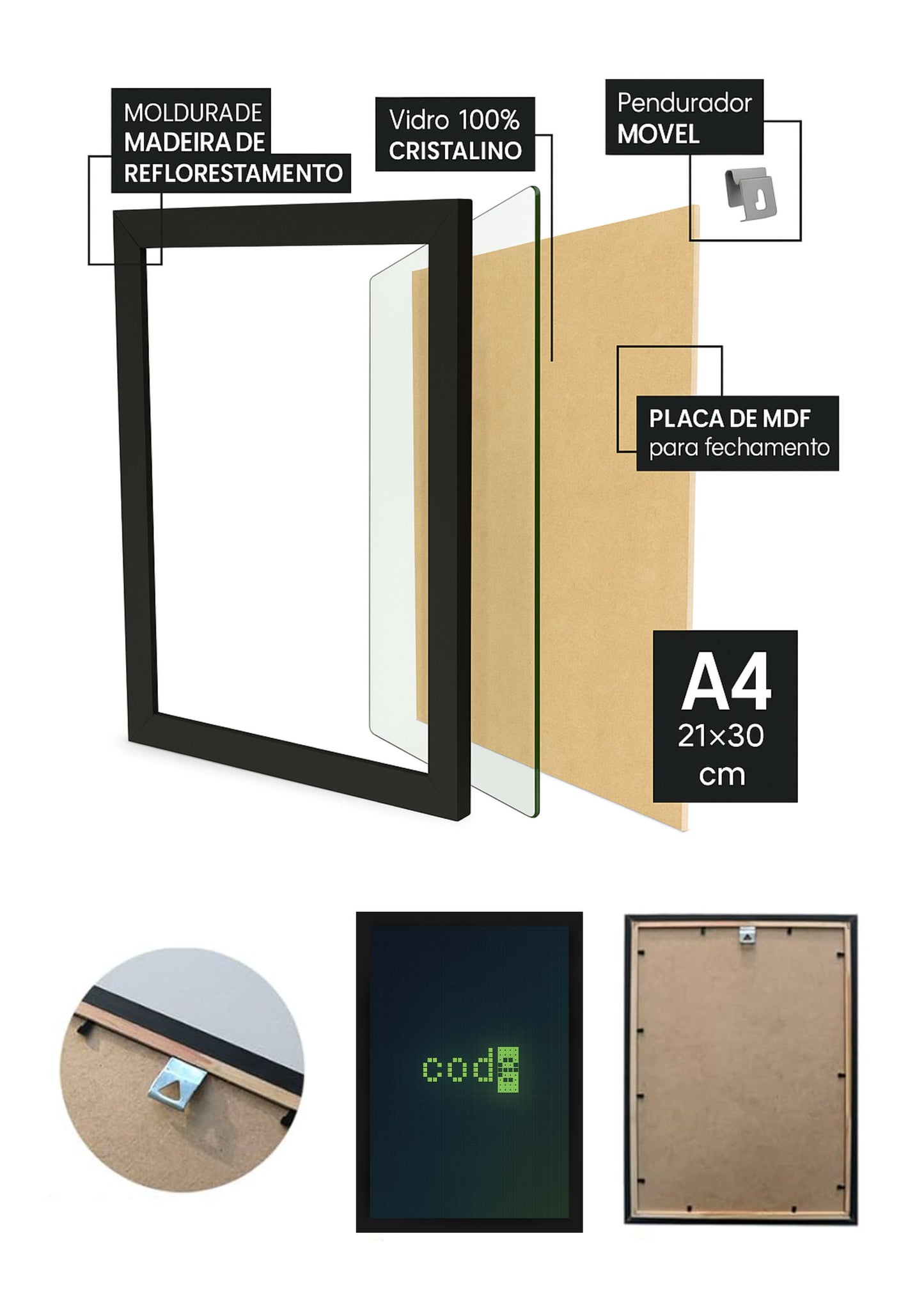 Quadro Geek Code Dev Pixels com Vidro e Moldura