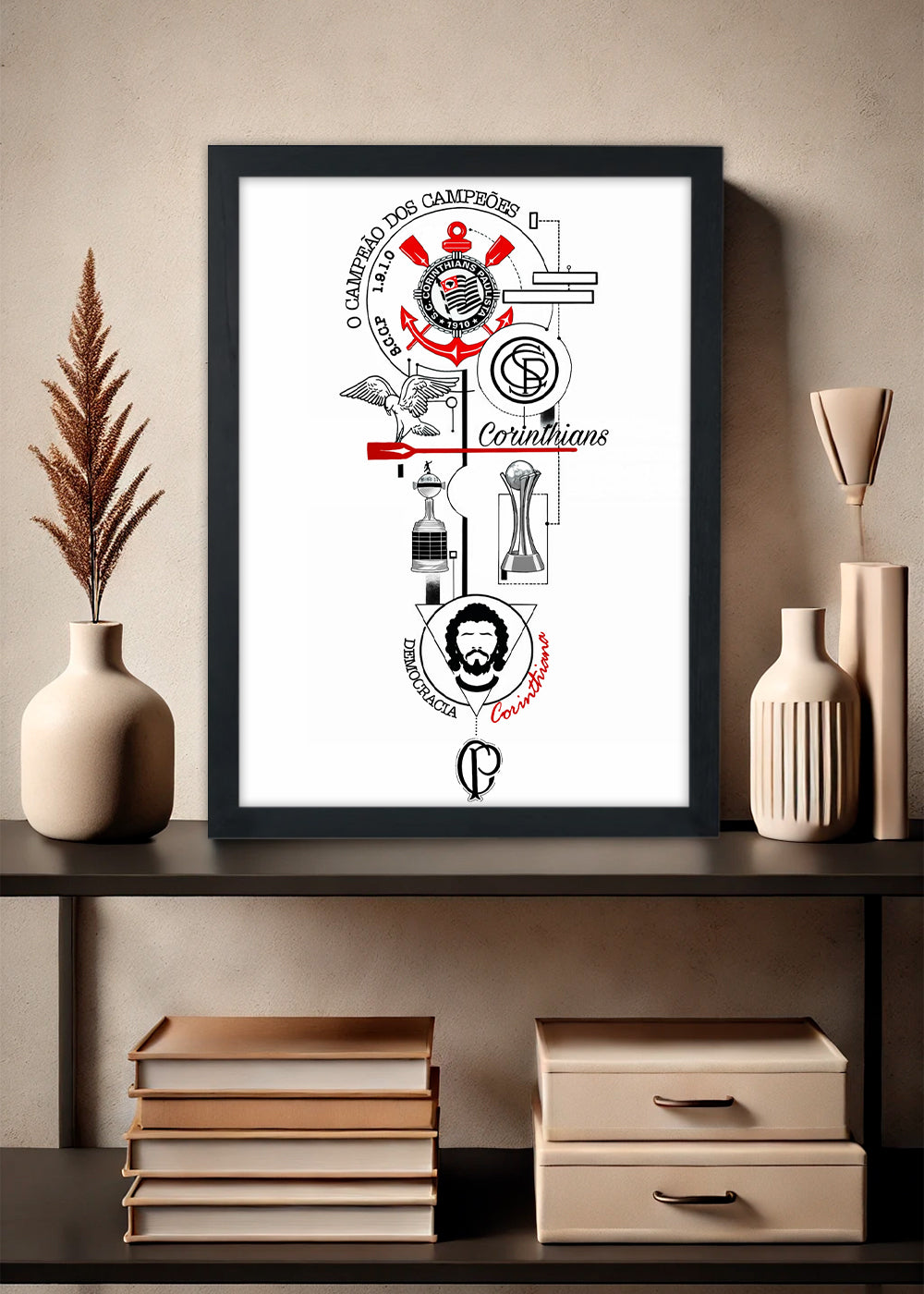 Quadro Decorativo Corinthians Democracia Corinthiana - Com vidro
