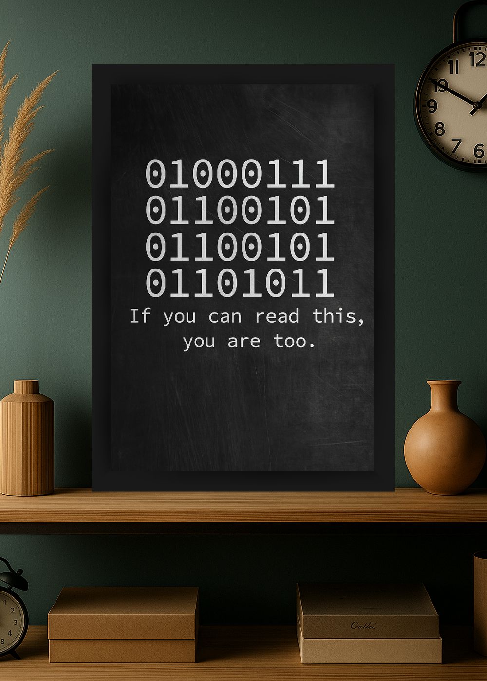 Quadro Binary Decoder com Vidro e Moldura"