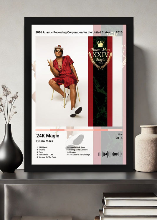 Quadro Decorativo Bruno Mars 24K Magic (Light) Com Vidro