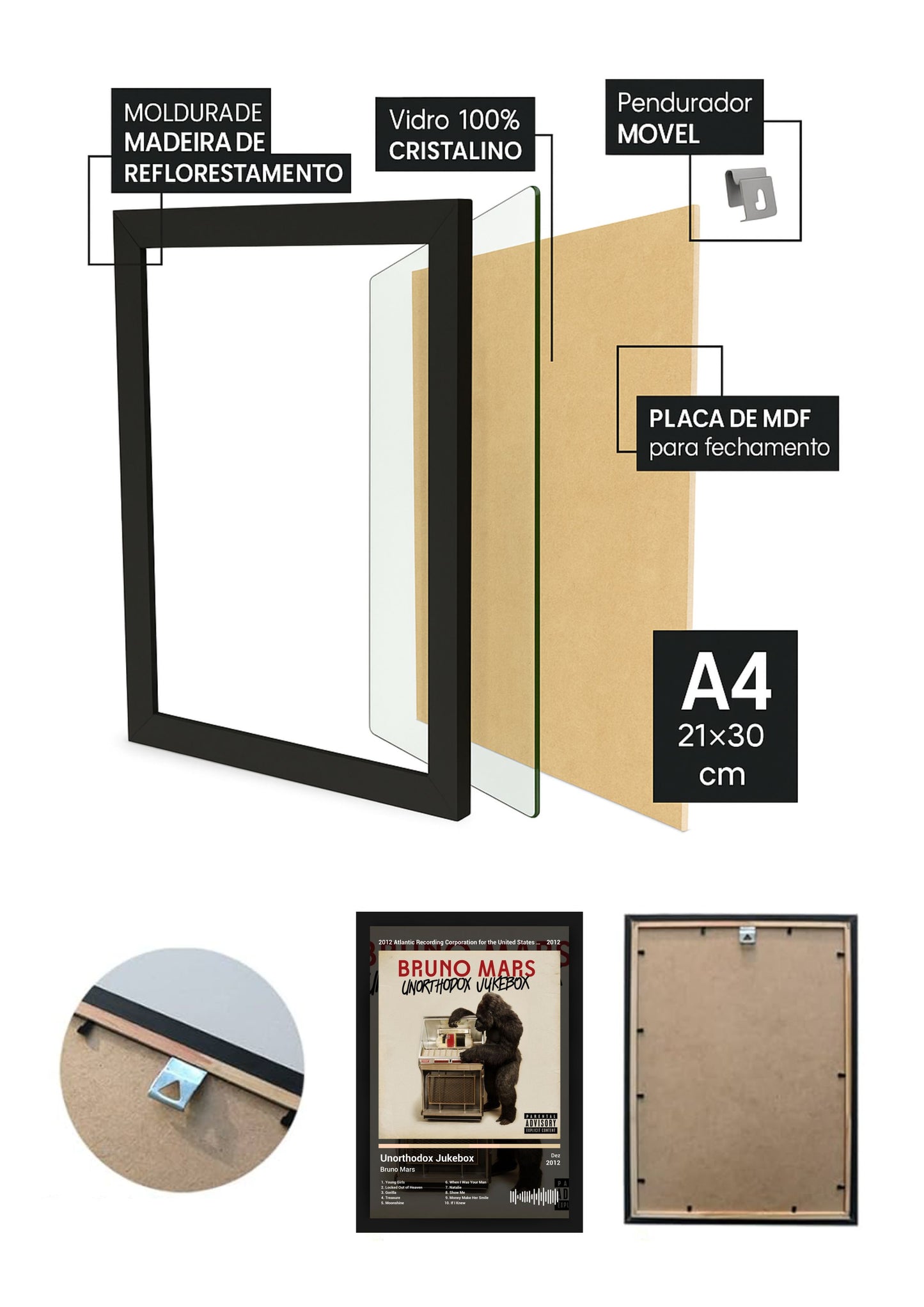 Quadro Bruno Mars Unorthodox Jukebox (Dark) Com Vidro