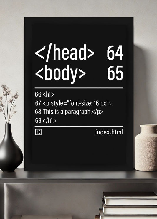 Quadro HTML body head Retro com Vidro e Moldura
