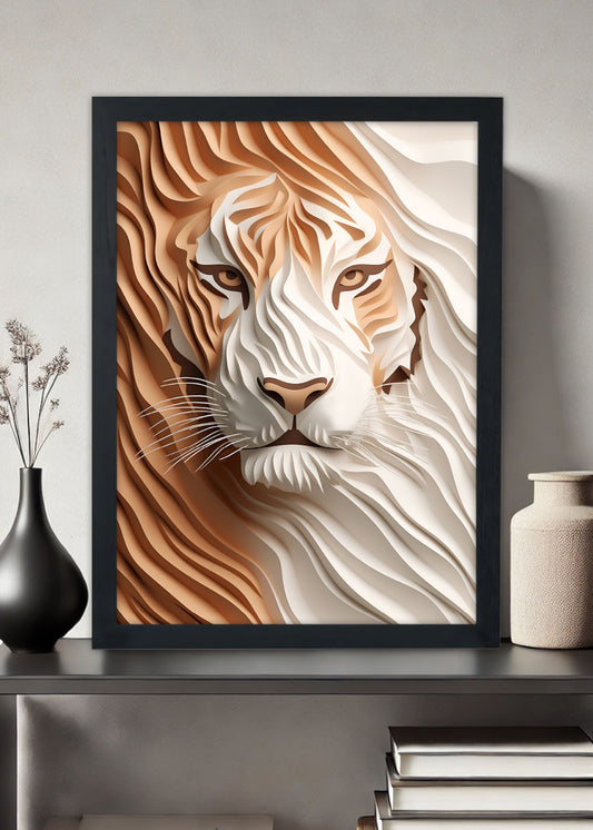 Quadro Decorativo Arte ondulada do rosto da onça - Com vidro